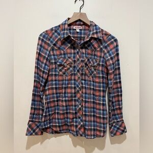True Religion Pink and Blue Plaid Long Sleeve Button Shirt - Women’s Size Small